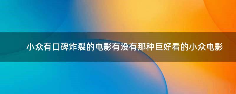 小眾有口碑炸裂的電影 有沒有那種巨好看的小眾電影